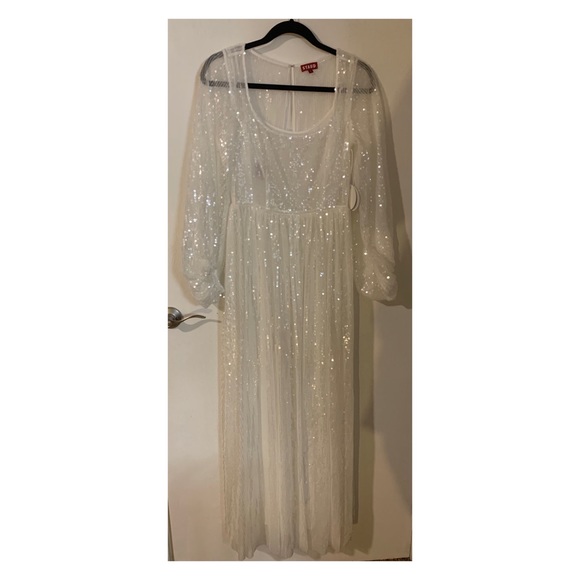 STAUD White/Pearl Sequin Balloon Sleeve Maxi - Picture 5 of 14